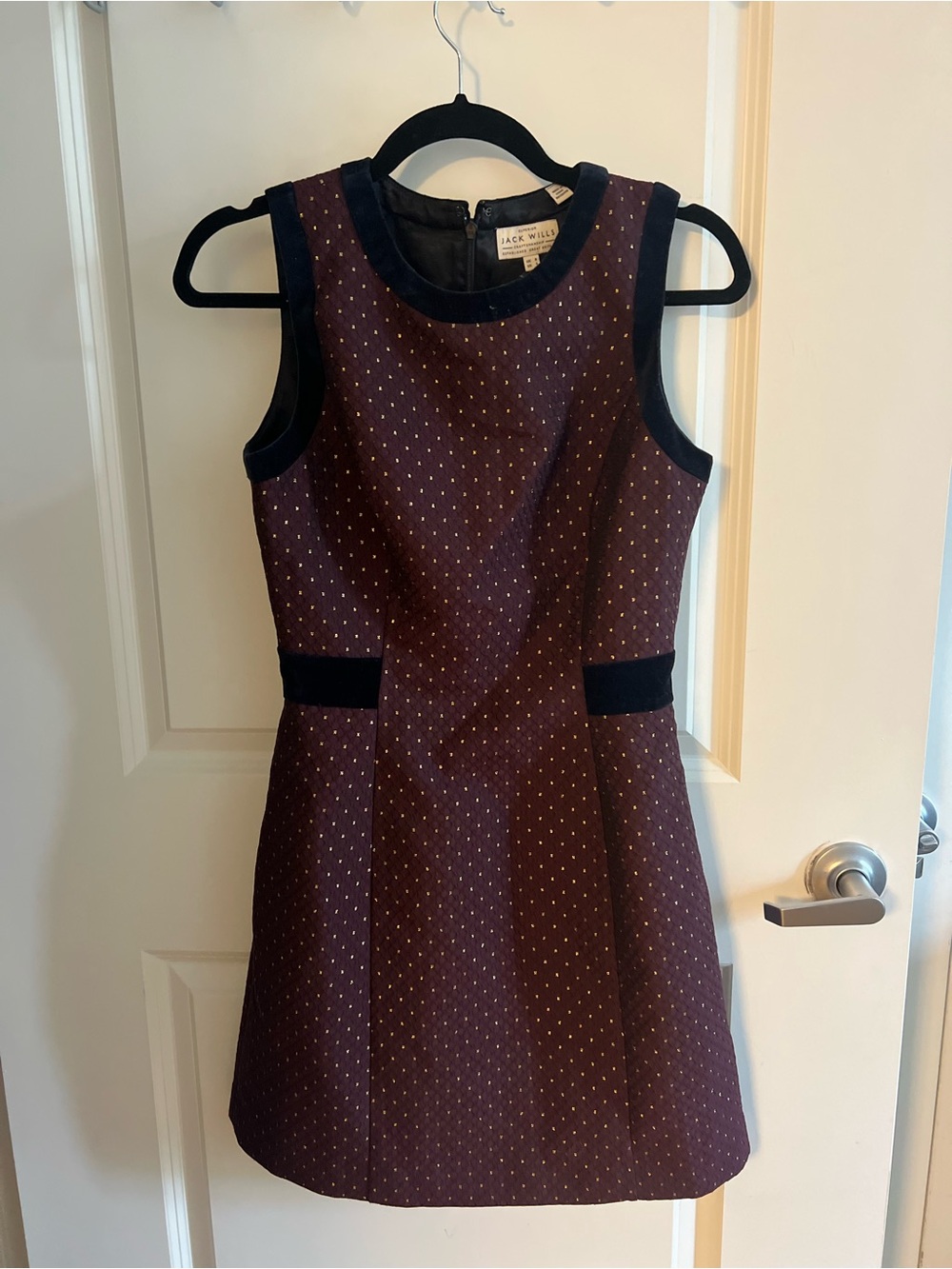 Jack Wills Burgundy Dress with Gold Dot Accents and Black Trim